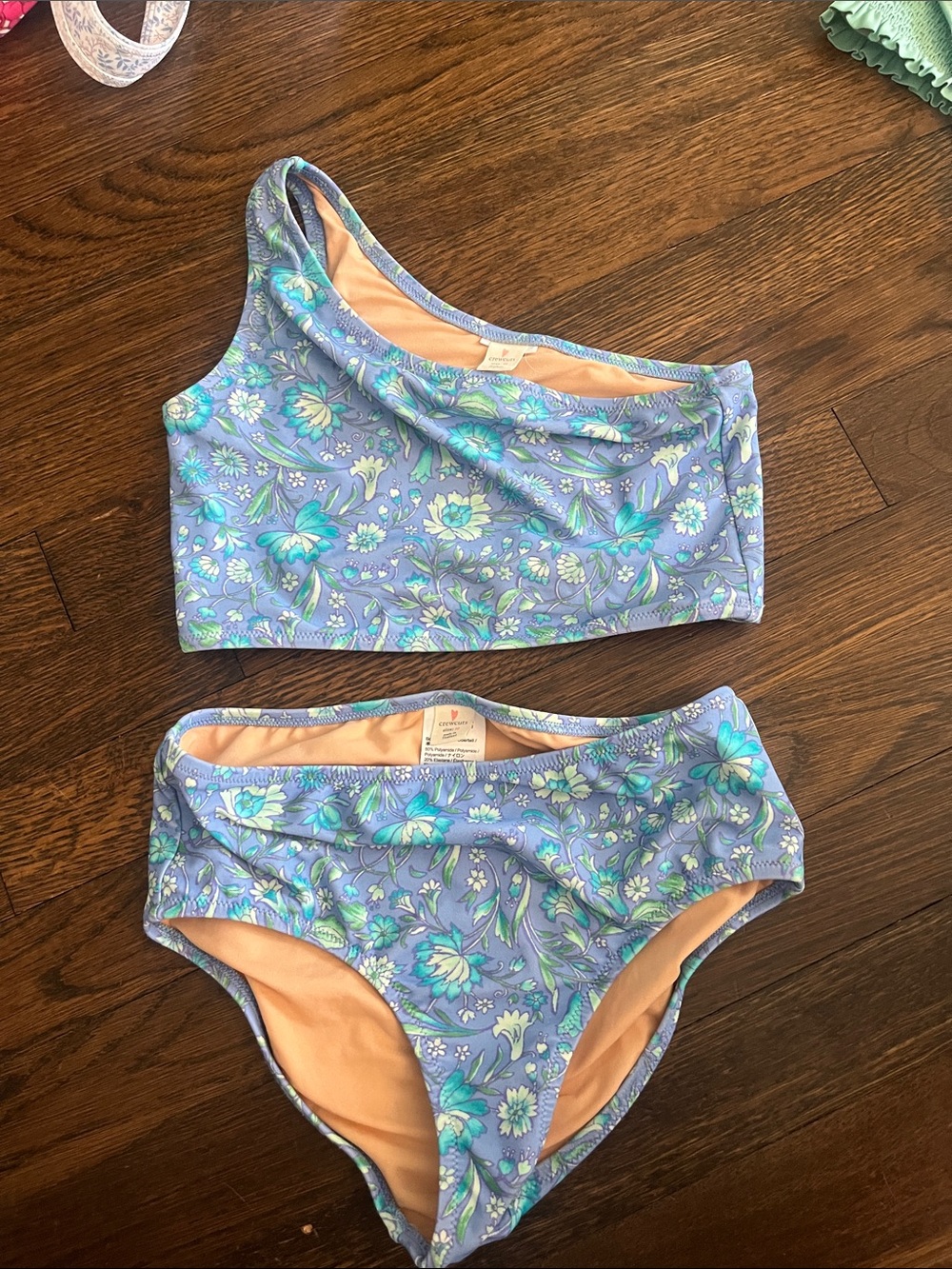 Crewcuts girls Floral One-Shoulder Tankini Set - Blue